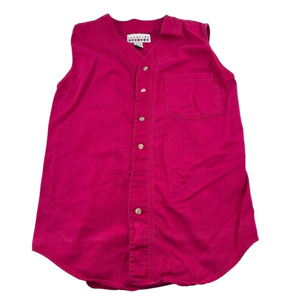 Carolina Colours Vintage Pink Sleeveless Button-Up Shirt sz Medium - Picture 1 of 4